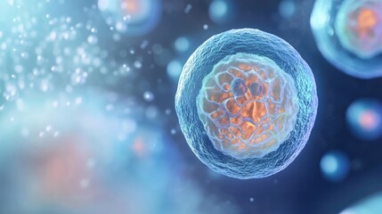 Close-up of decaying single cell with visible disintegration, contrasting with surrounding healthy cells, highlighting cellular biology concepts of life and death.