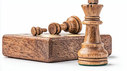 Dark Brown Wooden Chess Pieces on White Background