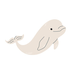 Beluga. Cute hand drawn whale isolated on white background. Flat vector illustration in children's style.