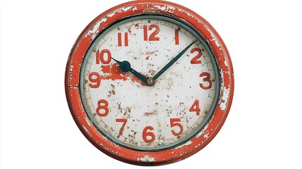 Distressed Red and White Vintage Clock Isolated on White