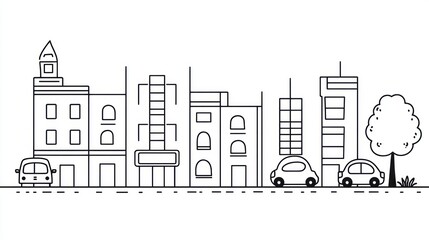 Naklejka premium Simple line art city street scene