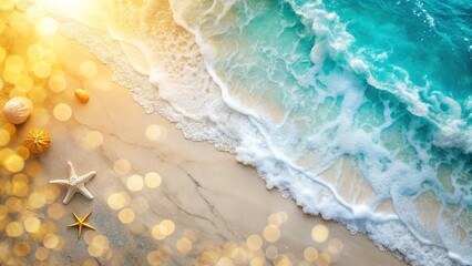 Naklejka premium Beach Breeze Flat Lay: Marble Texture & Coastal Summer Vibes