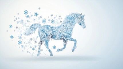 Abstract snowflake horse illustration: winter-themed equine art with ice crystal design