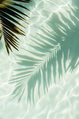 Captivating Tropical Palm Shadow Reflected on Serene Aqua Water Surface for a Tranquil Summer Vibe