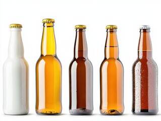 Assorted beer bottles collection with different colors and caps