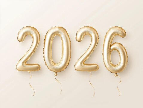 Gold balloon numbers 2026 celebration with shiny metallic finish