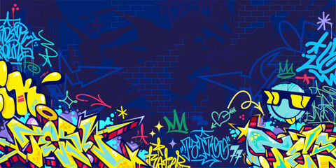 Funky Abstract Colorful Urban Street Art Graffiti Style Vector Illustration Background Template
