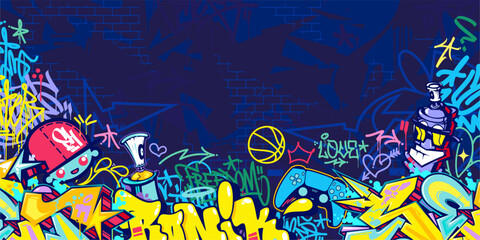Trendy Abstract Colorful Urban Street Art Graffiti Style Vector Illustration Background Template