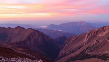 Naklejka premium Majestic Mountain Range Sunrise Breathtaking View Scenic Landscape Photography