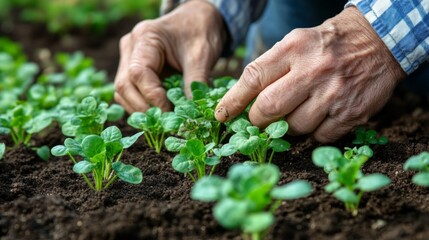 Close Up Of Hands Planting Seedlings In Rich Soil