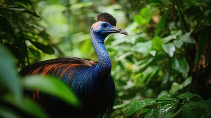 Bornean cassowary in lush rainforest wildlife photography tropical jungle close-up nature conservation