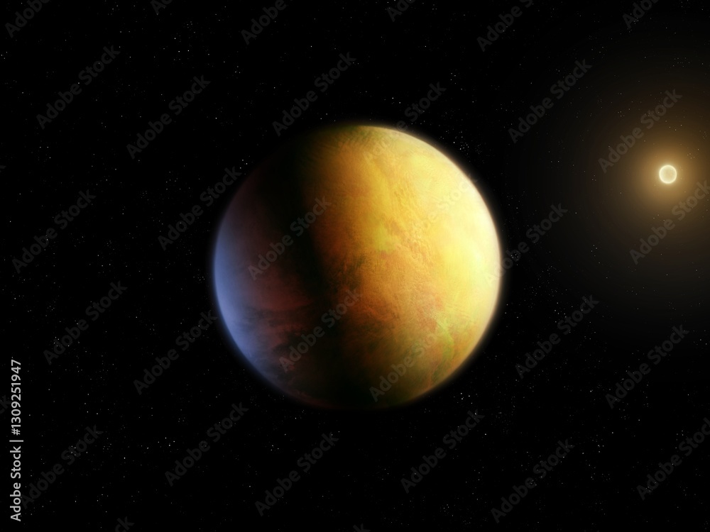 Wall mural rocky planet around another star. extrasolar world with a solid surface in space. distant exoplanet 