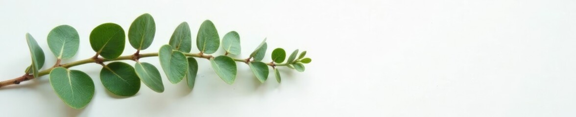 Sprigs of eucalyptus against a clean and crisp white surface, herb, foliage