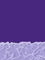 Water wave, sea surface. Vector hand drawn water structure with copy space for text. Vertical bright purple background, banner, poster, placard, web. Graphic print as ocean wave abstract graphic