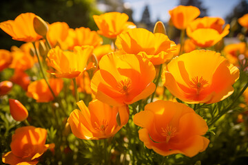 Obraz premium Orange Eschscholzia flowers California poppy flower in sunlight