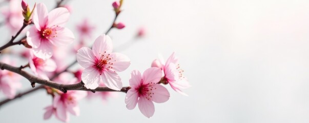 Fototapeta premium Delicate cherry blossom branches against a pure white backdrop, flower, cherry blossom