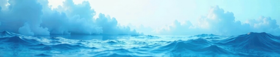 Obraz premium Dreamy oceanic atmosphere with soft blue shades, watercolor, serene, misty