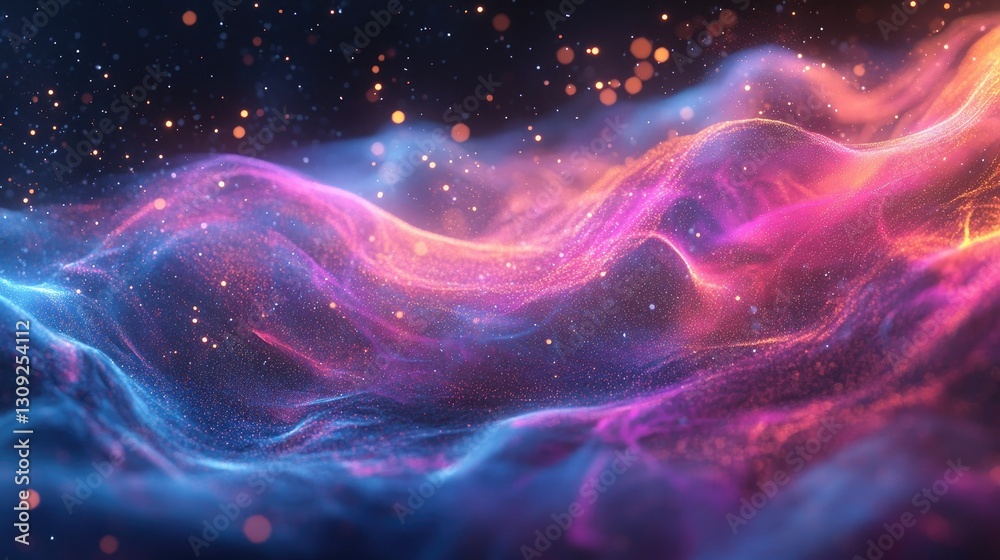 Fototapete a high-energy wave of colorful particles dynamically swirling in space, creating a vibrant and moder