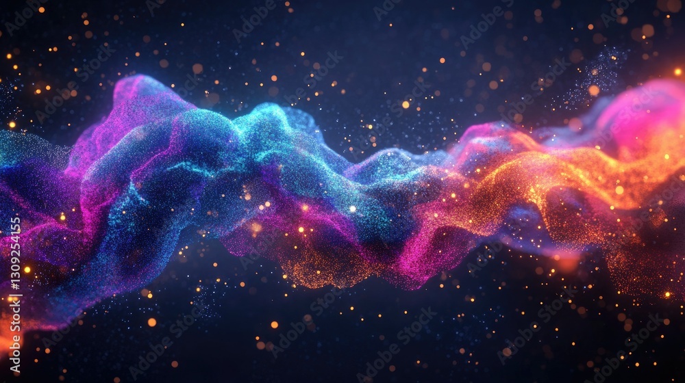 Fototapete a high-energy wave of colorful particles dynamically swirling in space, creating a vibrant and moder