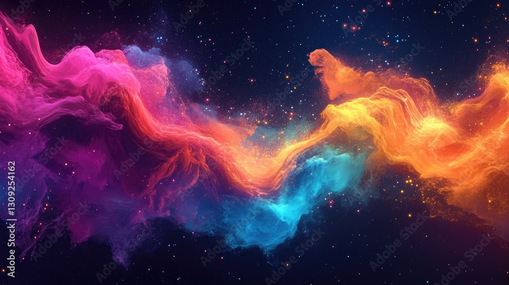 Fototapete a high-energy wave of colorful particles dynamically swirling in space, creating a vibrant and moder