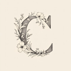 monochrome A capital letter 'C' in a sleek with floral elements within its structure
