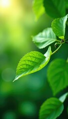 Green Hibiscus mutabilis leaves on a stem against a bright background, foliage, hibiscus mutabilis, scenery