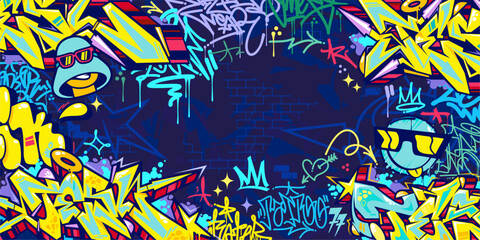 Trendy Abstract Colorful Urban Street Art Graffiti Style Vector Illustration Background Template