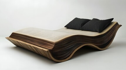 Literary Lounger: A unique lounge chair, designed to resemble an open book, invites relaxation and reflection, complete with soft pillows for added comfort. 