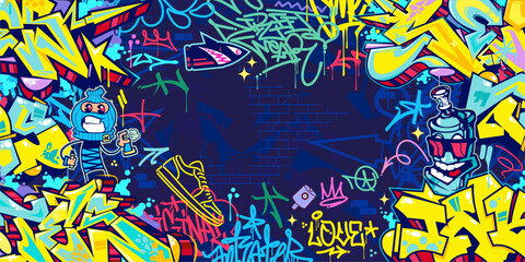 Funky Abstract Colorful Urban Street Art Graffiti Style Vector Illustration Background Template