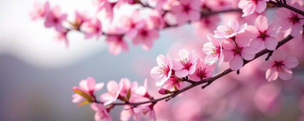 Obraz premium Pink cherry blossoms sway gently in the breeze,, blooming tree