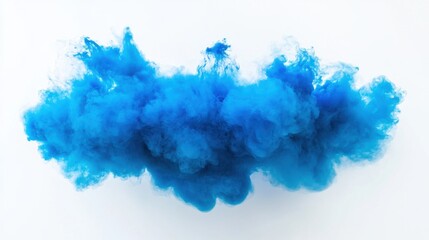 Vibrant blue ink cloud exploding on white background abstract art