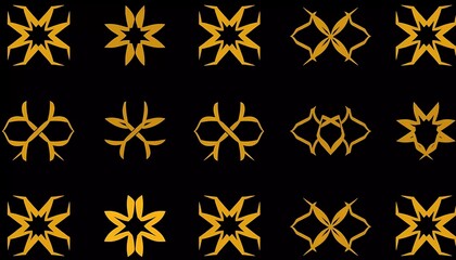 Gold Geometric Pattern, Yellow Symmetrical Design, Ornate Gold Motif, Dark Background Art, Generative AI Pattern, gold, geometric, pattern, symmetrical, ornate