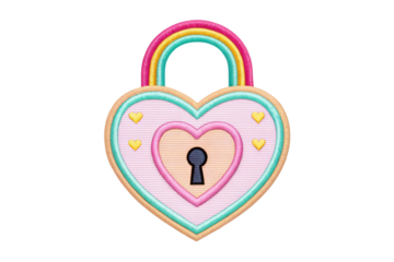 Colorful Heart Shaped Patch with Lock Design and Rainbow Accent for Creative Projects
