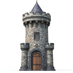 Medieval Stone Tower: A meticulously crafted, photorealistic medieval stone tower, evocative of a bygone era, stands tall and proud with a detailed design