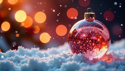 Sparkling sugar snow falls on a delicate glass bauble, bauble, Christmas, glass