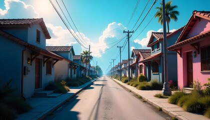 Tranquil Residential Street at Sunset with Contemporary Houses