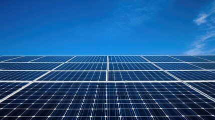 A rooftop solar panel installation with a clear blue sky, highlighting green energy for eco-friendly living.