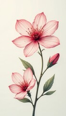 Obraz premium Delicate line art floral blossom, minimalist style, aesthetic, sketch, plant