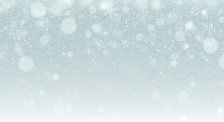 Fototapeta premium Grey blurred winter banner with snow. Template for Christmas or New Year decoration. Vector background.