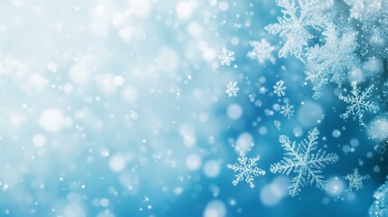 Subtle gradient blue Christmas background with delicate snowflakes glistening, soft glowing edges and a peaceful winter mood, soft focus