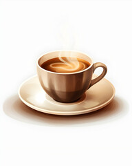 Fototapeta premium Steaming cup of coffee on a simple saucer creating a warm and inviting atmosphere in a cozy setting