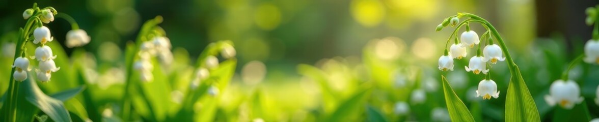 Obraz premium Lilies of the valley caught in a playful breeze amidst other flowers, garden, fun, colorful