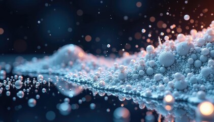 Liquid chrome with silver particles suspended in mid-air, metallic, glow, chrome