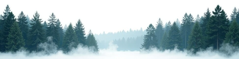 Obraz premium Lonely forest landscape with towering trees on white background, scenery, woods