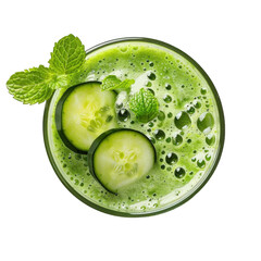 Refreshing cucumber mint smoothie in a clear glass on a white background showcasing vibrant colors and healthy ingredients for a cooling summer beverage