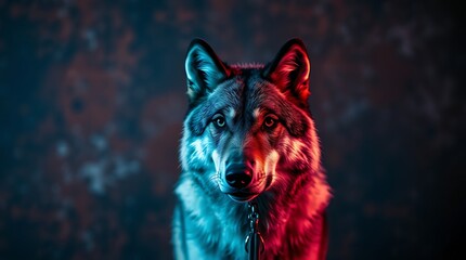 Naklejka premium Intense Wolf Portrait in Vibrant Neon Colors