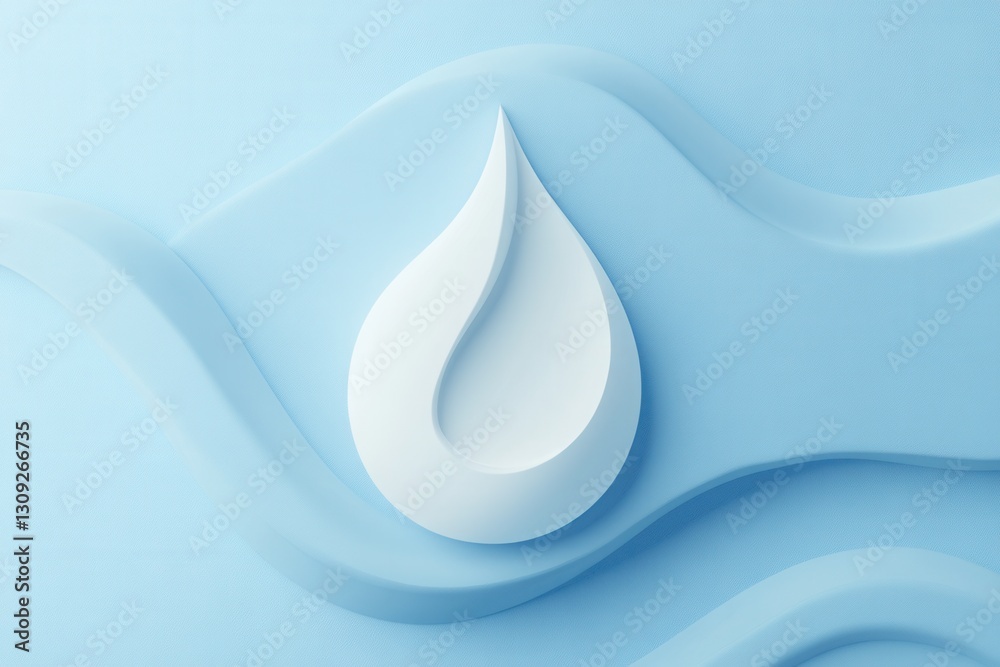 Poster modern dairy branding featuring a minimalist milk drop logo in soft blue and white tones with smooth
