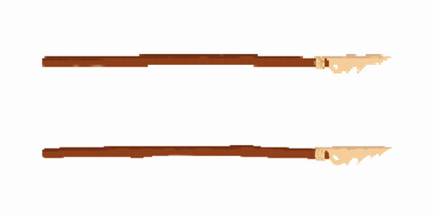 Ancient wooden spear with a sharp stone tip, used for hunting and survival in ancient times.