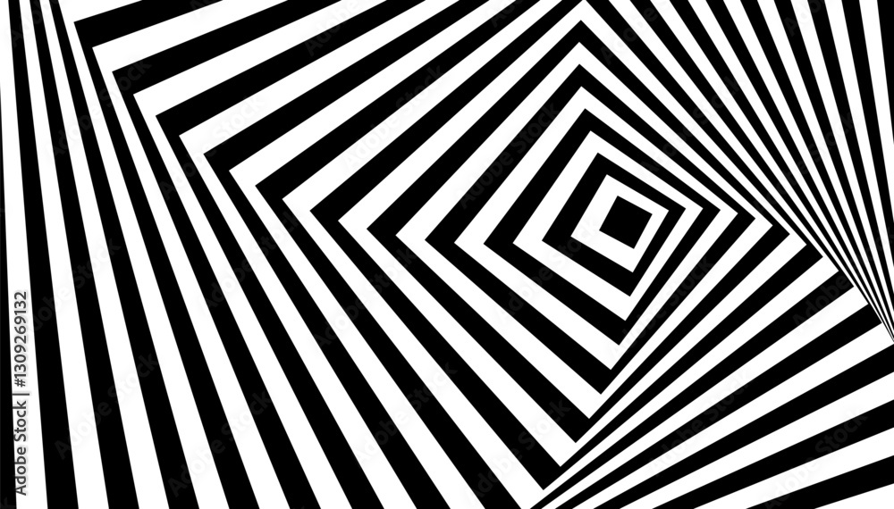 Wall mural abstract black and white optical illusion background featuring geometric square shape patterns with 