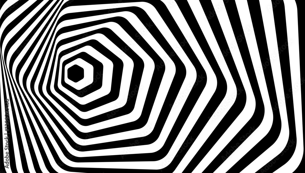 Wall mural abstract black and white optical illusion background featuring geometric hexagon shape patterns with